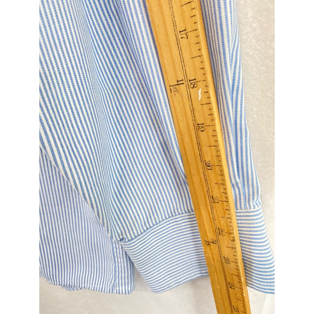 Enro Button Down Shirt Men 16 34-35 Blue White Pinstripe Long Sleeve Cotton Blen - Picture 6 of 10